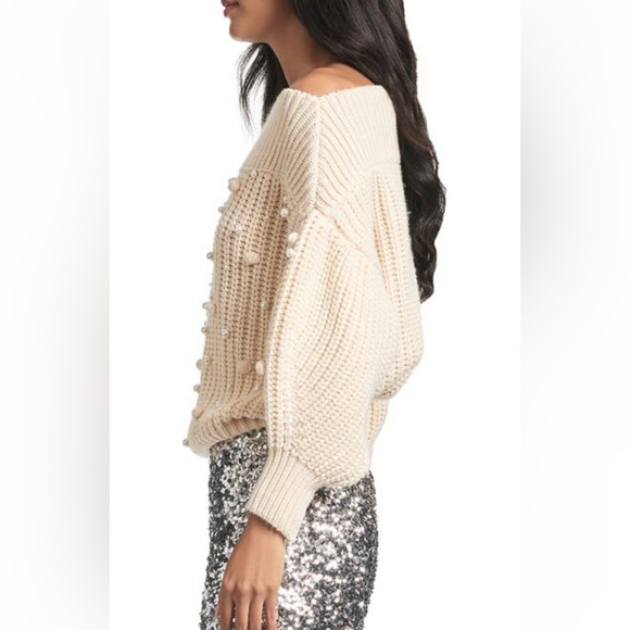 Sachin & Babi Kit Beaded Shaker Stitch One-Shoulder Sweater in Ivory - Picture 2 of 9